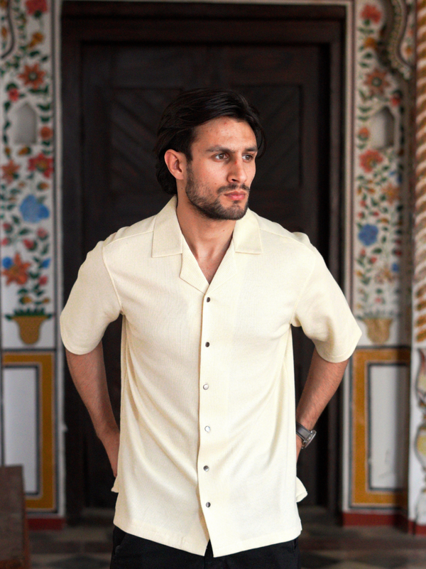 Waffle Knit Cuban Shirt For Men